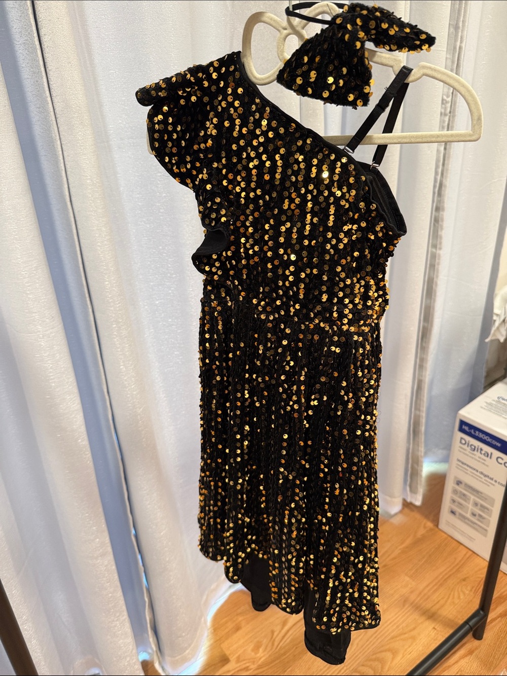 Grace Karin Black Dress with Gold Sequins for Girls